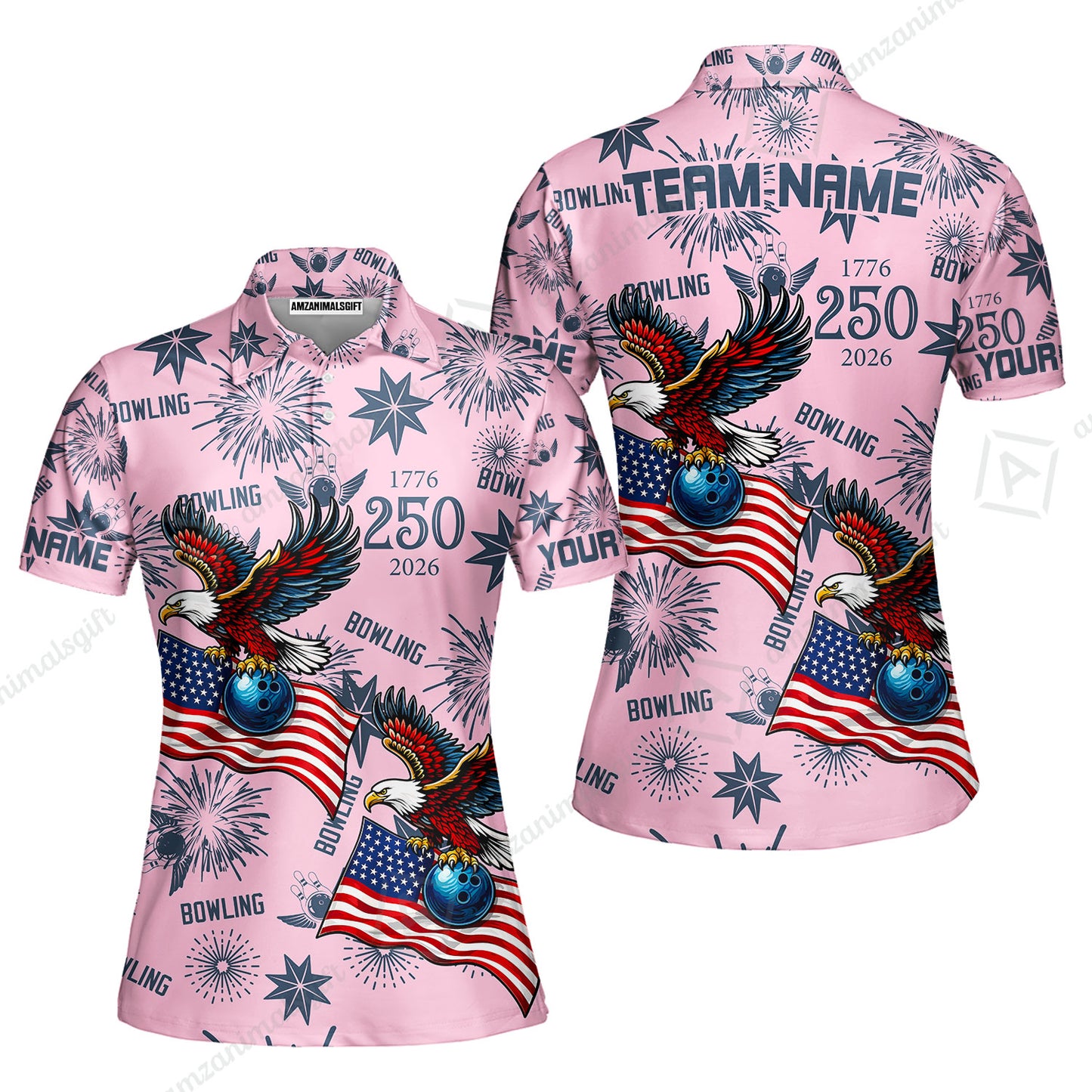 Custom Bowling Jersey Polo Shirt, USA 250 Years of Independence Bowling, Custom Bowling Jersey Team Shirt For Players With Name and Team Name