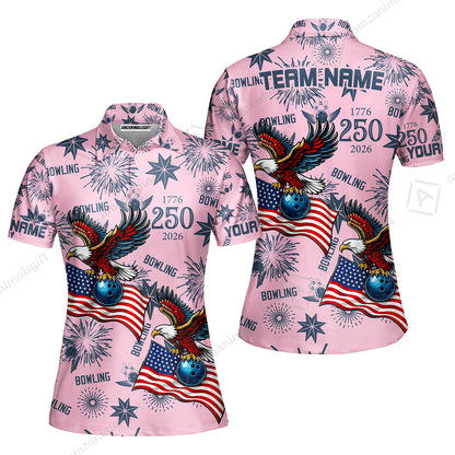 Custom Bowling Jersey Polo Shirt, USA 250 Years of Independence Bowling, Custom Bowling Jersey Team Shirt For Players With Name and Team Name