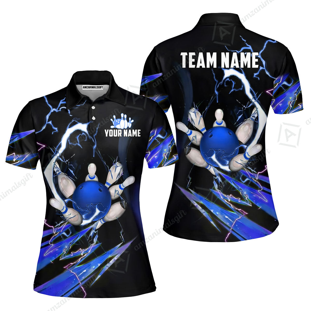 Custom Bowling Jersey Polo Shirt, Electric Strike & Neon Plasma, Custom Bowling Jersey Team Shirt For Players With Name & Team Name