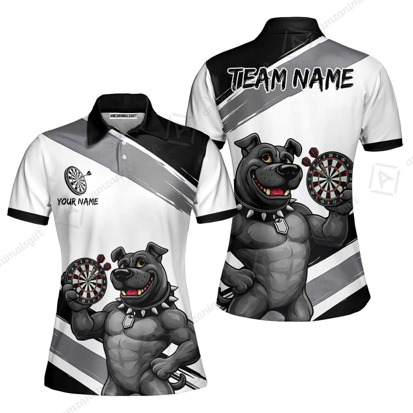 Custom Darts Jersey Polo Shirt, Pitbull Hold Dart Board, Custom Dart Jersey Team Shirt For Players With Name & Team Name