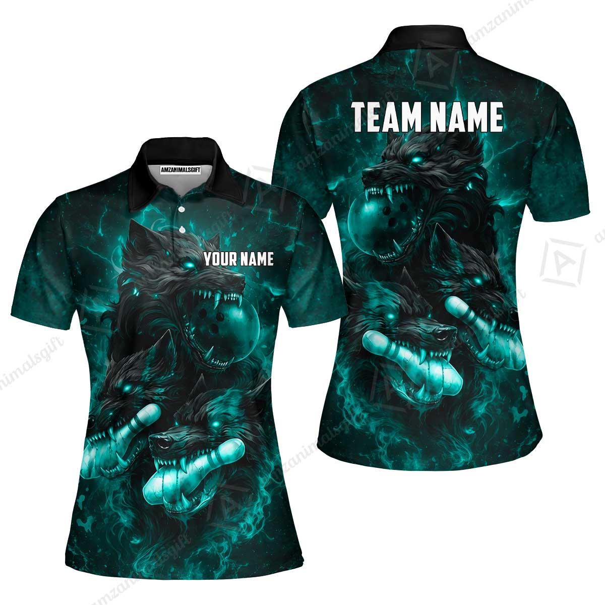 Custom Bowling Jersey Polo Shirt, Dark Fantasy Hellfire Werewolf, Custom Bowling Jersey Team Shirt For Players With Name & Team Name