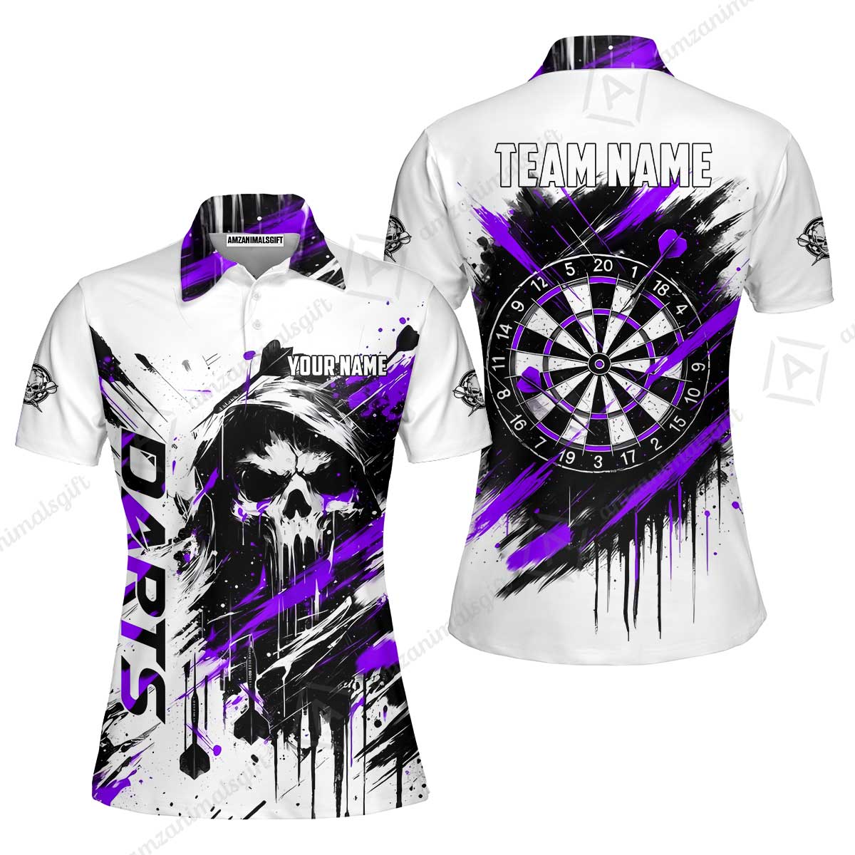 Custom Darts Jersey Polo Shirt, Grim Reaper Sketch Splatter, Custom Dart Jersey Team Shirt For Players With Name & Team Name