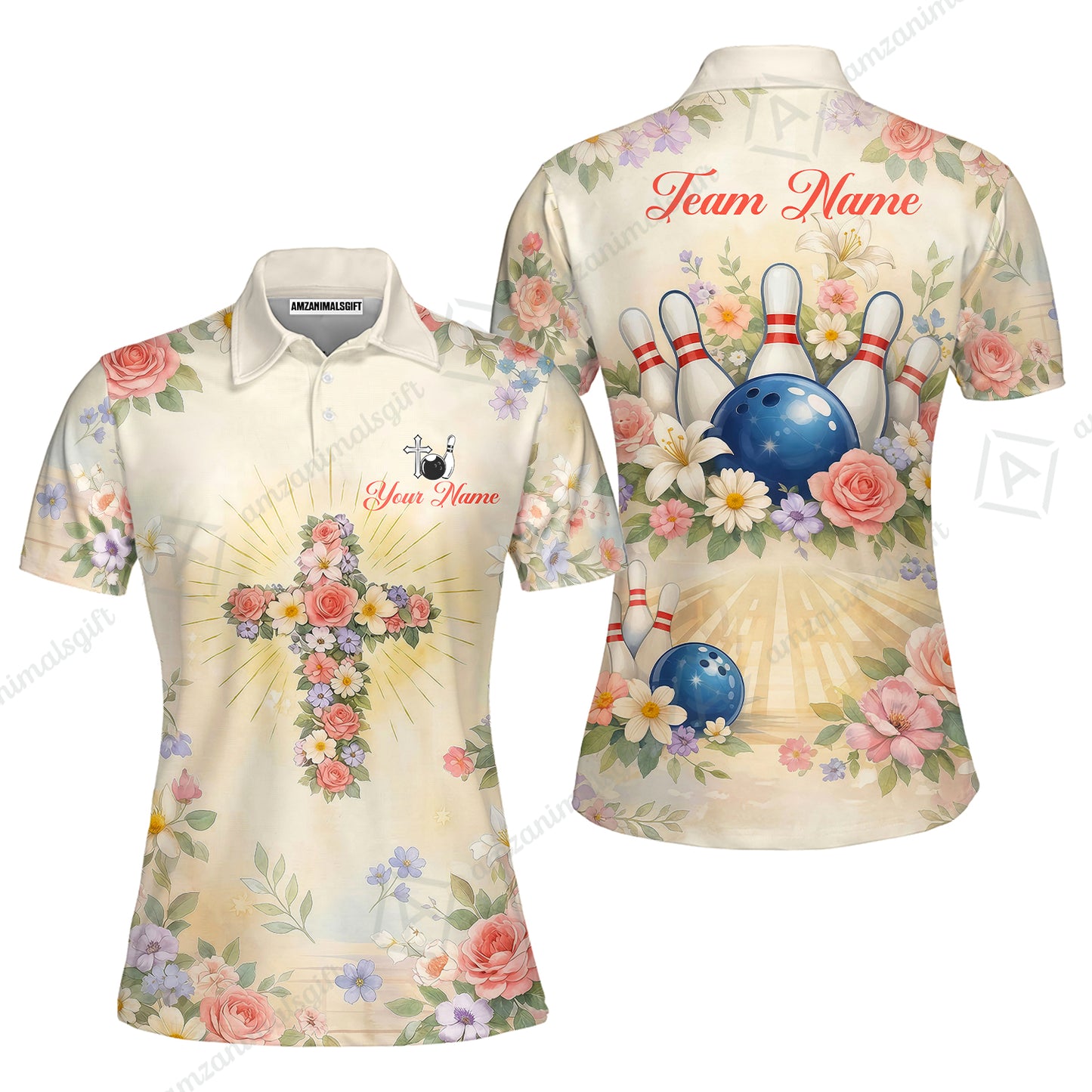 Custom Bowling Jersey Polo Shirt,  Flower Christian Bowling, Custom Bowling Jersey Team Shirt For Players With Name & Team Name