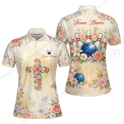 Custom Bowling Jersey Polo Shirt,  Flower Christian Bowling, Custom Bowling Jersey Team Shirt For Players With Name & Team Name