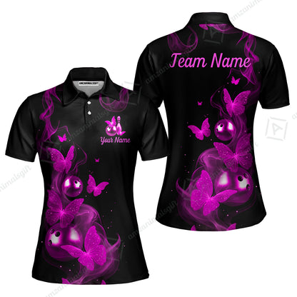 Custom Bowling Jersey Polo Shirt, Butterfly Bowling Smoke, Custom Bowling Jersey Team Shirt For Players With Name & Team Name