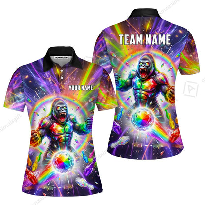 Custom Bowling Jersey Polo Shirt, Rainbow Gemstone Gorilla, Custom Bowling Jersey Team Shirt For Players With Name and Team Name