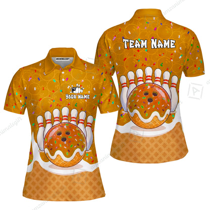 Custom Bowling Jersey Polo Shirt, Bowling Sprinkles Ice Cream Cone, Personalized Name & Team Name