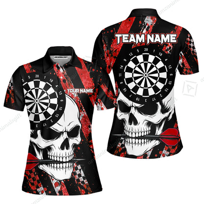 Custom Darts Jersey Polo Shirt, Skull Bites Dart, Custom Dart Jersey Team Shirt For Players With Name & Team Name