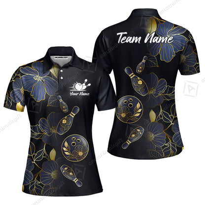 Custom Bowling Jersey Polo Shirt, Flower Bowling Pattern Gradient Gold, Custom Bowling Jersey Team Shirt For Players With Name and Team Name