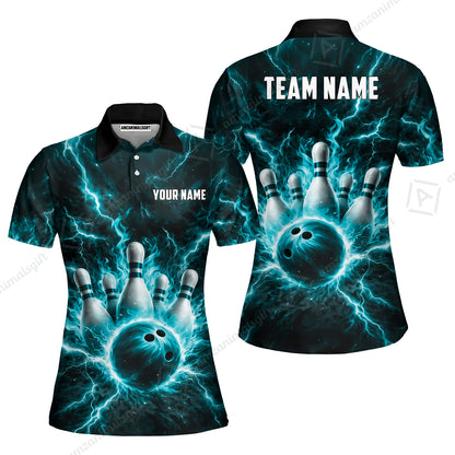 Custom Bowling Jersey Polo Shirt, Electric Lightning Storm Bowling, Custom Bowling Jersey Team Shirt For Players With Name and Team Name
