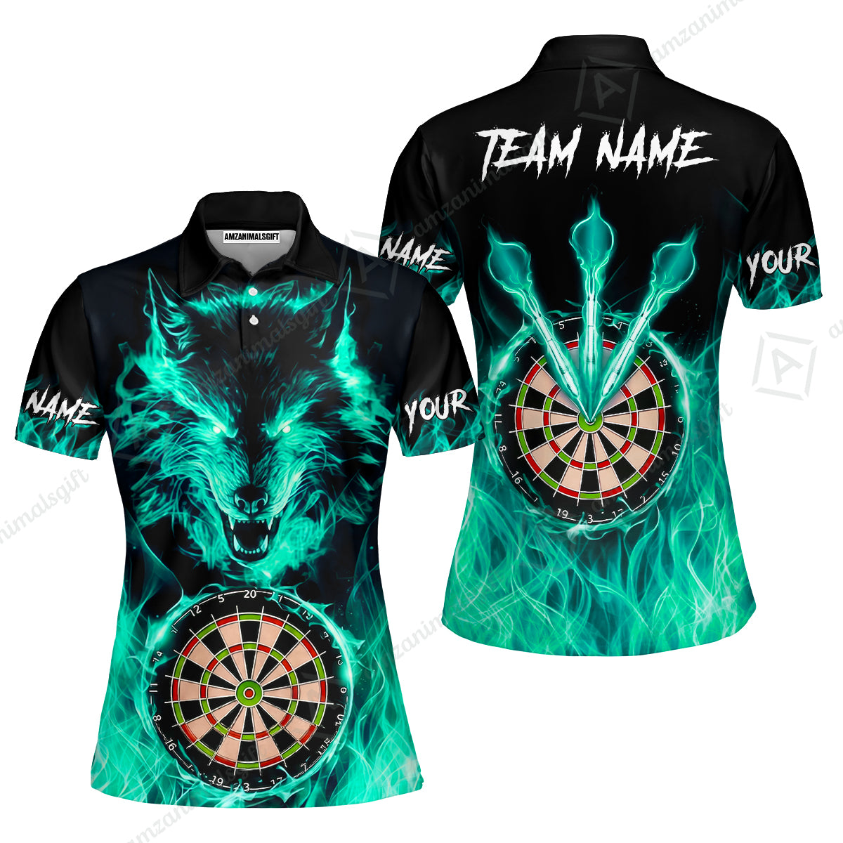 Custom Darts Jersey Polo Shirt, Dartboard Fierce Wolf Design, Uniform Dart - Personalized Name And Team Name
