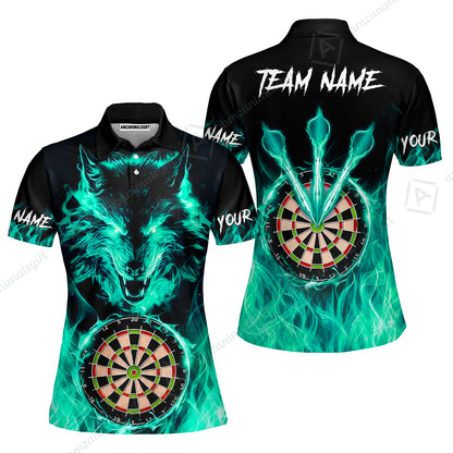 Custom Darts Jersey Polo Shirt, Dartboard Fierce Wolf Design, Uniform Dart - Personalized Name And Team Name