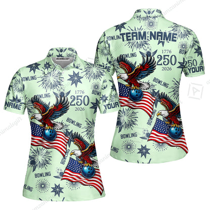 Custom Bowling Jersey Polo Shirt, USA 250 Years of Independence Bowling, Custom Bowling Jersey Team Shirt For Players With Name and Team Name