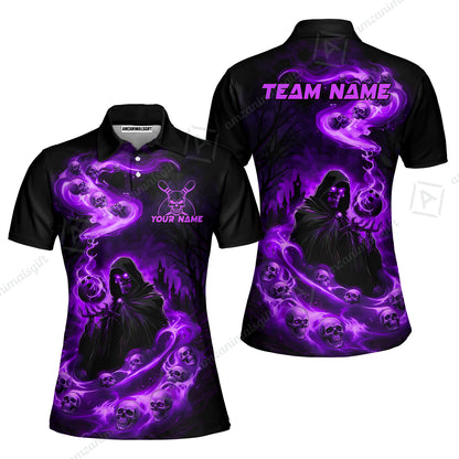 Custom Bowling Jersey Polo Shirt, Fiery Pool Shark, Custom Bowling Jersey Team Shirt For Players With Name & Team Name