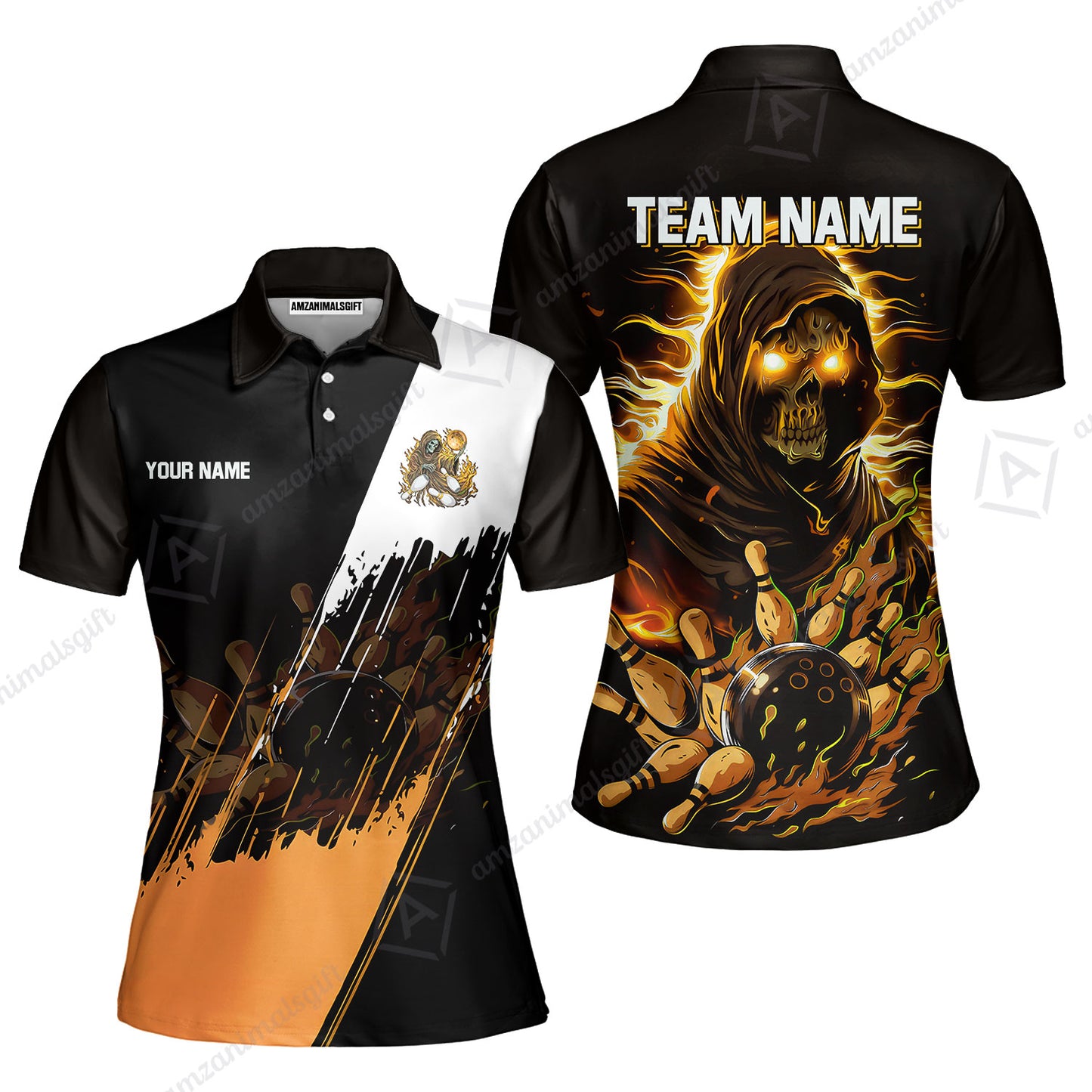Custom Bowling Jersey Polo Shirt, Glow Reaper Bowling Custom Bowling Jersey Team Shirt For Players With Name & Team Name