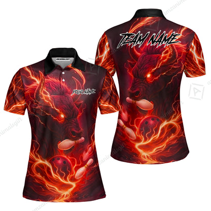 Custom Bowling Jersey Polo Shirt, Charging Bull Bowling Custom Bowling Jersey Team Shirt For Players With Name & Team Name
