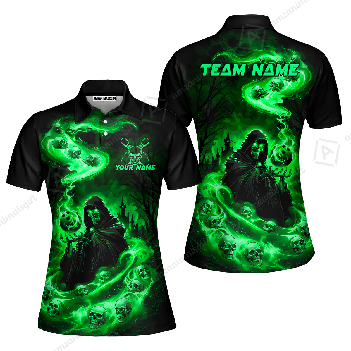 Custom Bowling Jersey Polo Shirt, Fiery Pool Shark, Custom Bowling Jersey Team Shirt For Players With Name & Team Name