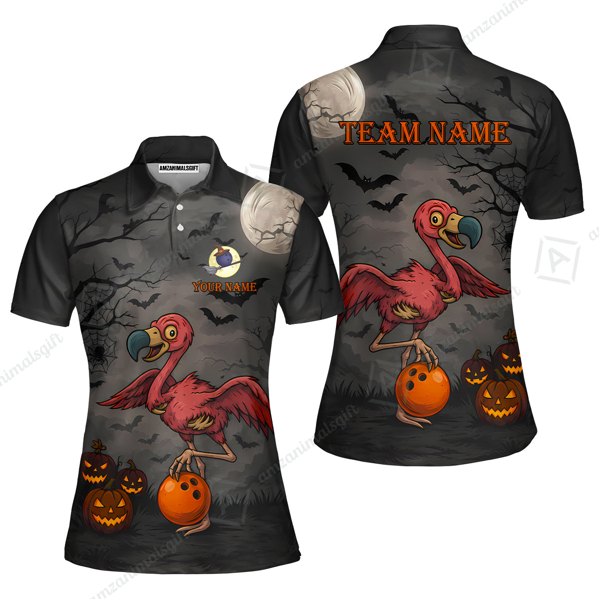 Customized Halloween Zombie Flamingo Bowling Jersey, Custom Name And Team Name For Bowlers