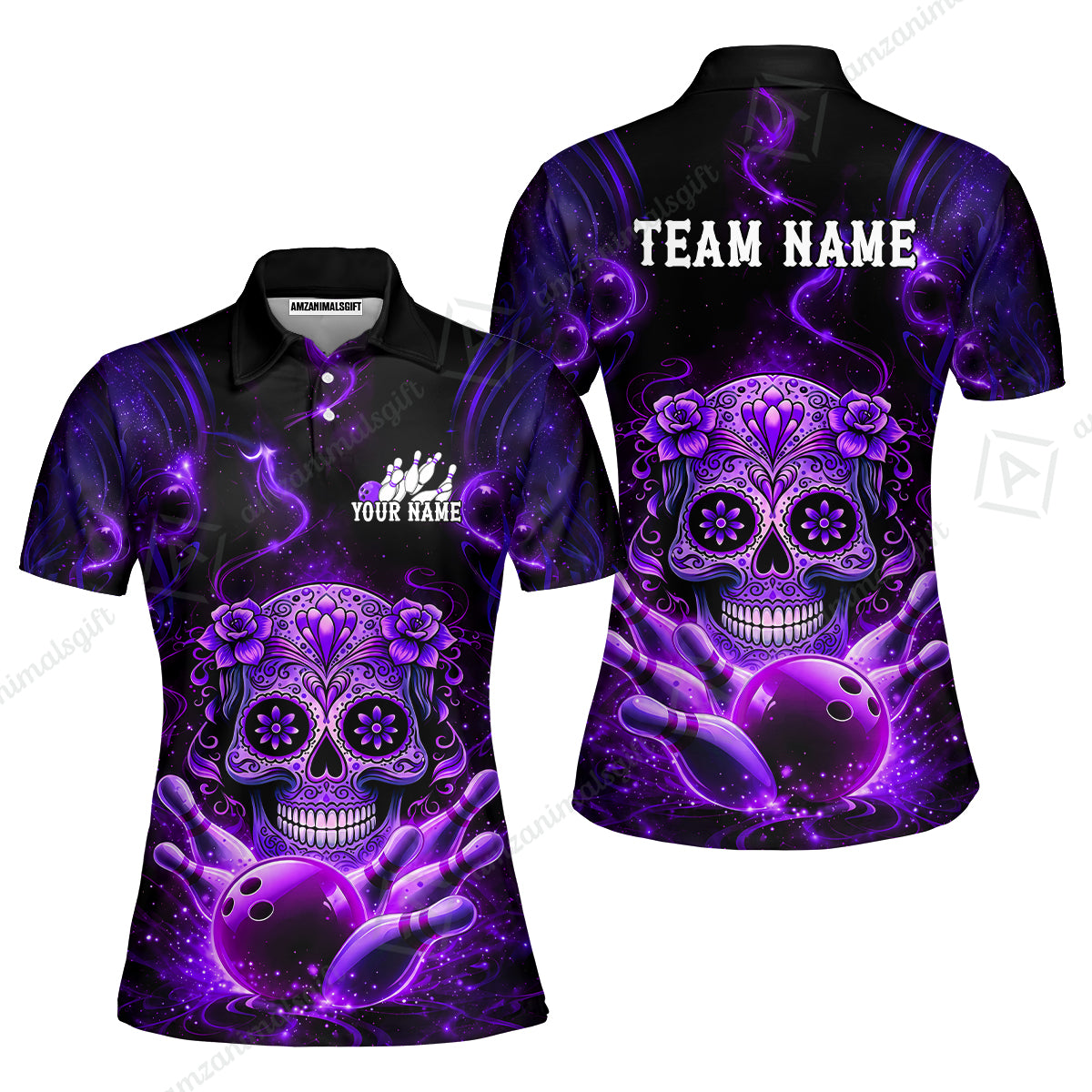 Customized Darts Team Jersey, Sugar Skull Bowler, Personalized Polo Shirt For Players With Name & Team Name