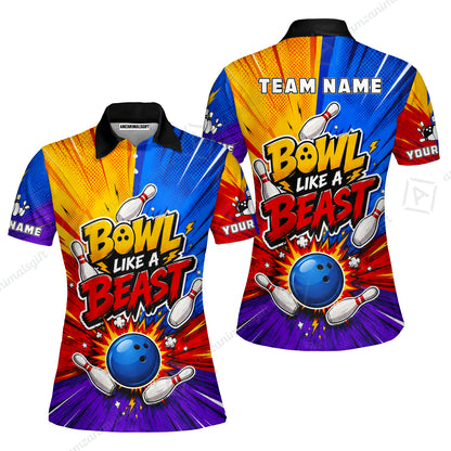 Custom Bowling Jersey Polo Shirt, Comic Pop Art Beast Mode Blast, Custom Bowling Jersey Team Shirt For Players With Name and Team Name