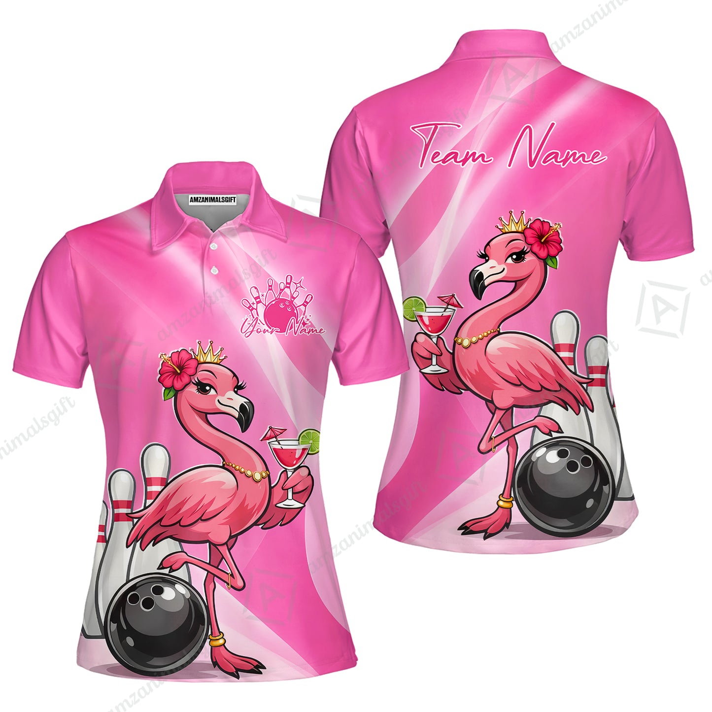 Custom Bowling Jersey Polo Shirt, Flamingo Queen Bowling, Custom Bowling Jersey Team Shirt For Players With Name & Team Name
