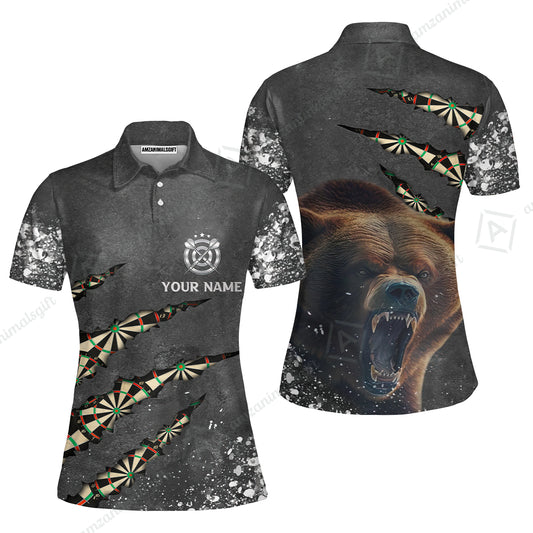 Darts Customized Name Women Polo Shirt, Darts Paints Splash, Personalized Name Bear Women Polo Shirt- Perfect Gift For Darts Lovers, Darts Players