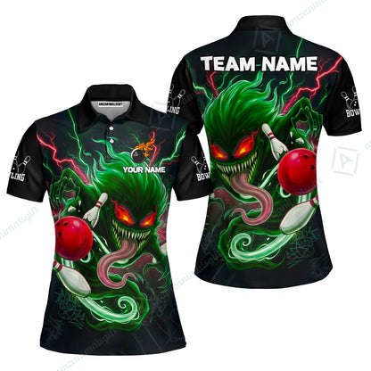 Customized Bowling Jerseys Polo Shirt, Evil Bowling Monster-Dark Bowling Spirit, Uniform Bowling - Personalized Name And Team Name