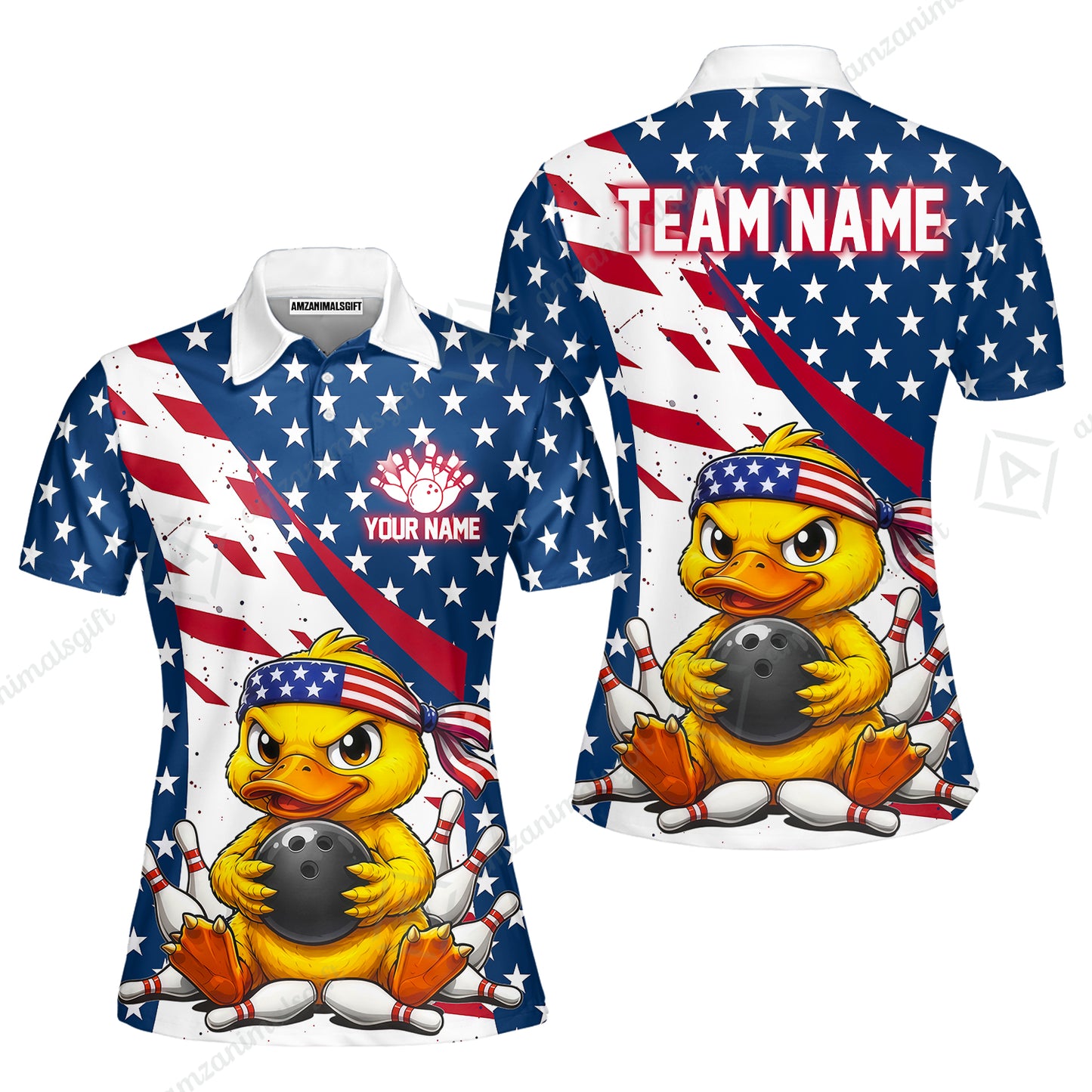 Custom Bowling Jersey Polo Shirt, Bowling US Duck, Personalize Name and Team Name
