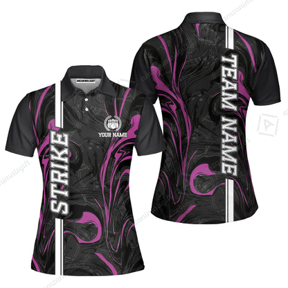 Customized Bowling Unisex Polo Shirt, Bowling Black And Pink Marble Art, Bowling Uniform - Personalized Name And Team Name
