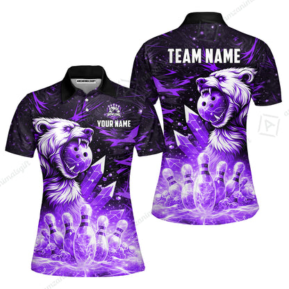 Custom Bowling Jersey Polo Shirt, Arctic Bear & Crystal Galaxy, Custom Bowling Jersey Team Shirt For Players With Name & Team Name