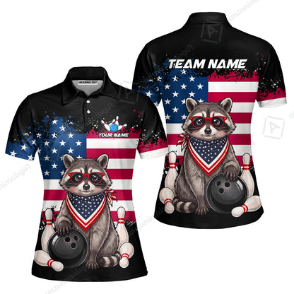 Custom Bowling Jersey Polo Shirt, Animal With Glasses And Bandana America Flag, Personalize Name & Team Name