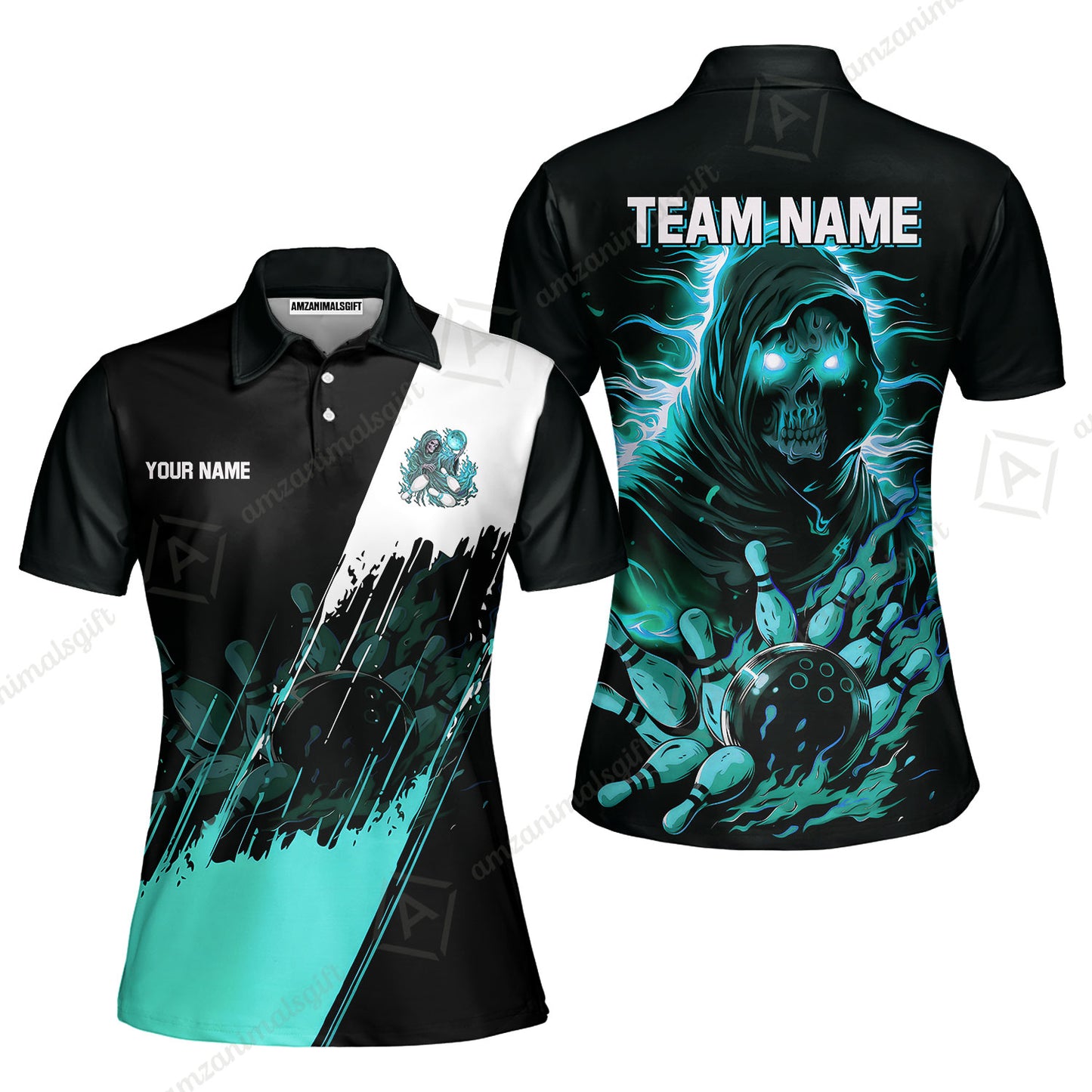 Custom Bowling Jersey Polo Shirt, Glow Reaper Bowling Custom Bowling Jersey Team Shirt For Players With Name & Team Name