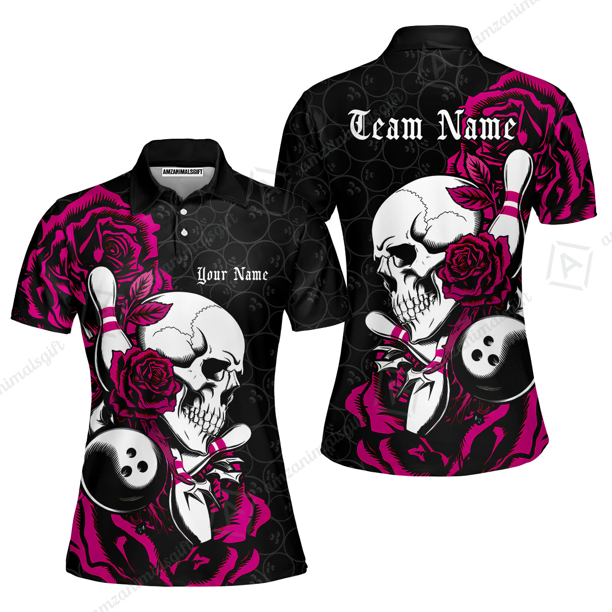 Custom Bowling Jersey Polo Shirt, Deadly Rose, Personalized Name And Team Name