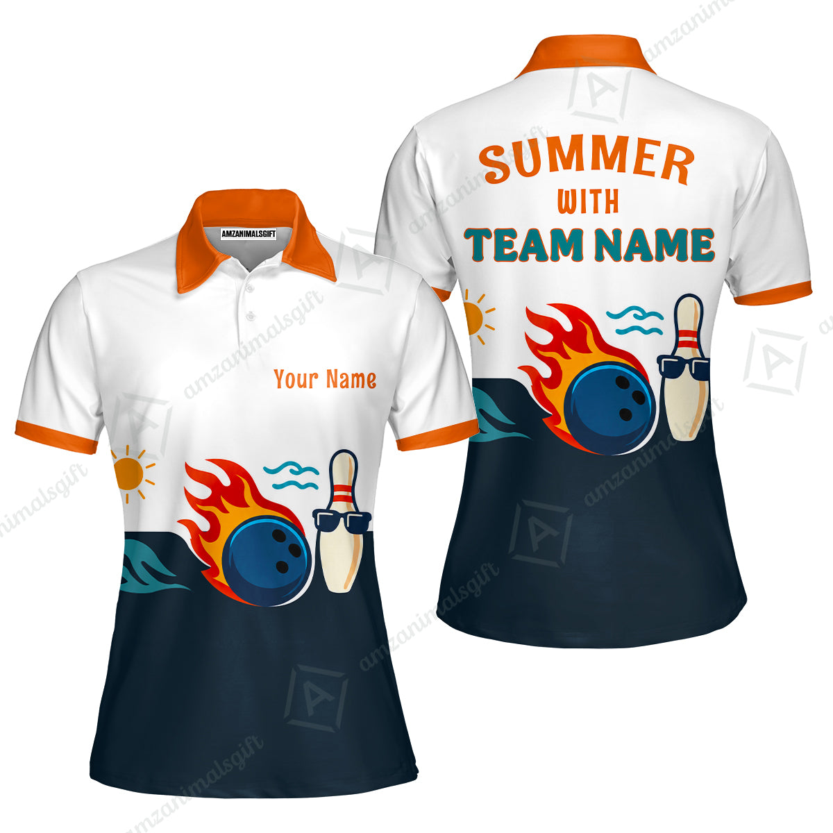 Custom Bowling Jersey Polo Shirt, Summer With The Fire, Custom Bowling Jersey Team Shirt For Players With Name and Team Name