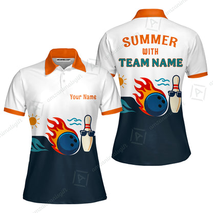 Custom Bowling Jersey Polo Shirt, Summer With The Fire, Custom Bowling Jersey Team Shirt For Players With Name and Team Name