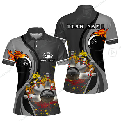 Customized Bowling Unisex Polo Shirt, Bowling And Pins Water Flow Multicolor Option Customized Name And Team Name For Bowling Team Polo Jerseys Shirts