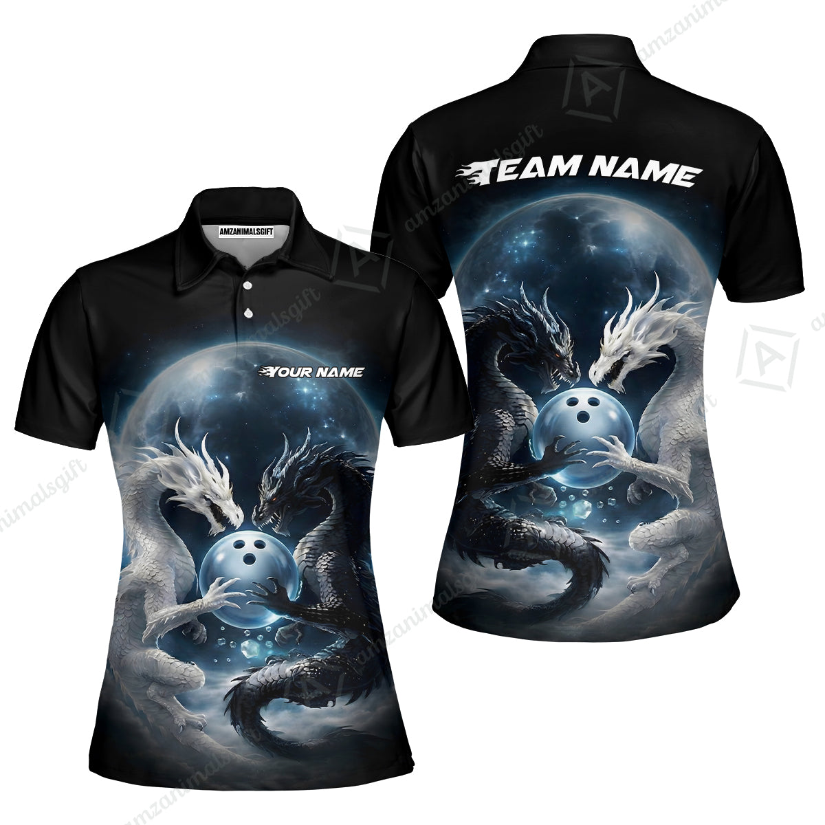 Custom Double Dragon Bowling Jersey Polo Shirt, Custom Double Dragon Bowling Jersey Team Shirt For Players With Name & Team Name