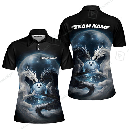 Custom Double Dragon Bowling Jersey Polo Shirt, Custom Double Dragon Bowling Jersey Team Shirt For Players With Name & Team Name