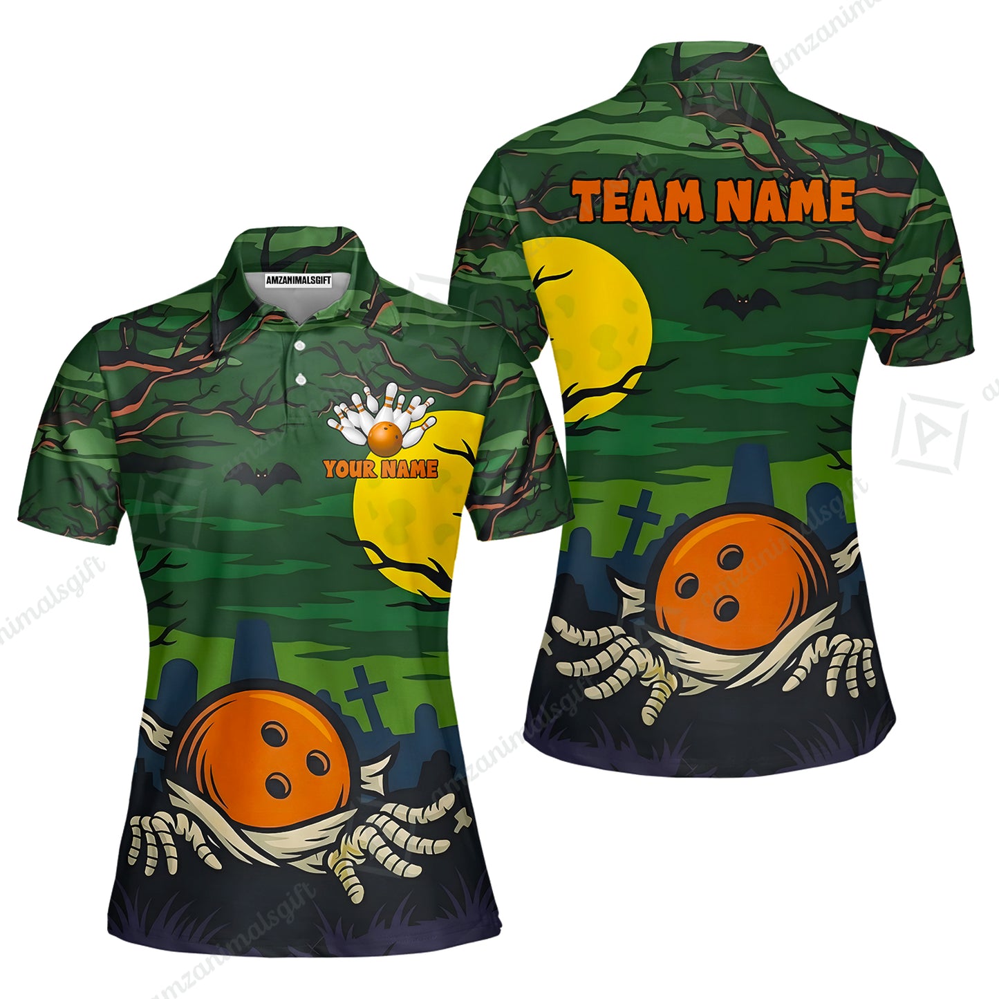 Customized Bowling Shirt, Bowling Halloween Mummy, Personalized Polo Shirt For Players With Name & Team Name