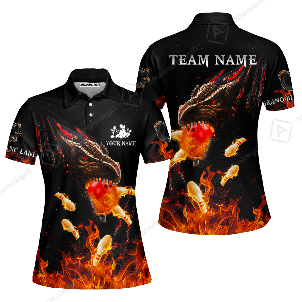 Customized Bowling Polo, Dragon Ball Fire Bowling Jersey Multicolor Option Customized Name, Team Name Polo Jerseys Shirt For Mike