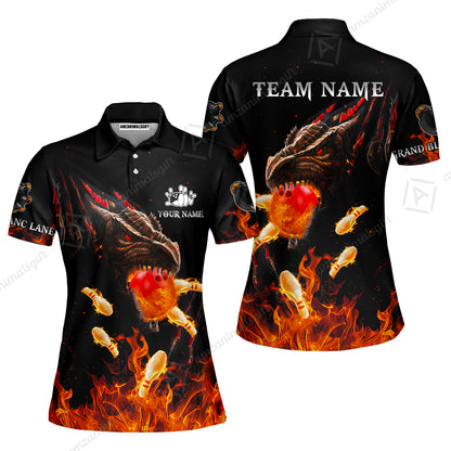 Customized Bowling Polo, Dragon Ball Fire Bowling Jersey Multicolor Option Customized Name, Team Name Polo Jerseys Shirt For Mike