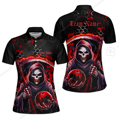 Custom Bowling Jersey Polo Shirt, Red Reaper, Personalized Name And Team Name