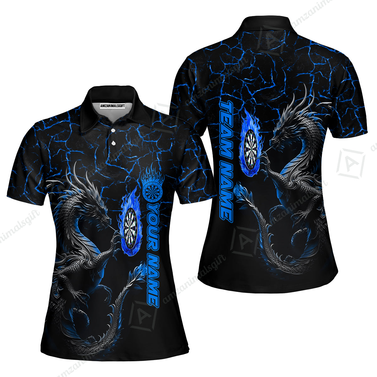 Custom Blue Big Dragon Darts Unisex Polo Team Shirts, Custom Team League Darts Jersey Polo , Custom Darts Team Jerseys Uniform