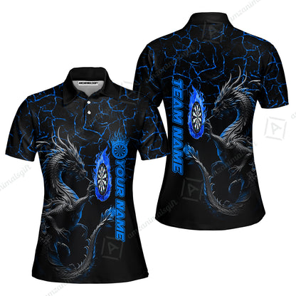 Custom Blue Big Dragon Darts Unisex Polo Team Shirts, Custom Team League Darts Jersey Polo , Custom Darts Team Jerseys Uniform