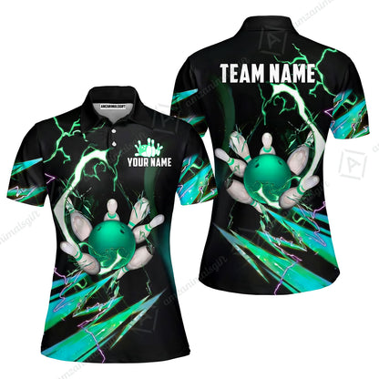 Custom Bowling Jersey Polo Shirt, Electric Strike & Neon Plasma, Custom Bowling Jersey Team Shirt For Players With Name & Team Name