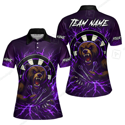 Custom Darts Team Long Sleeve Polo Shirt, Personalized Bear Thunder Lightning Darts Shirt with Name & Team Name