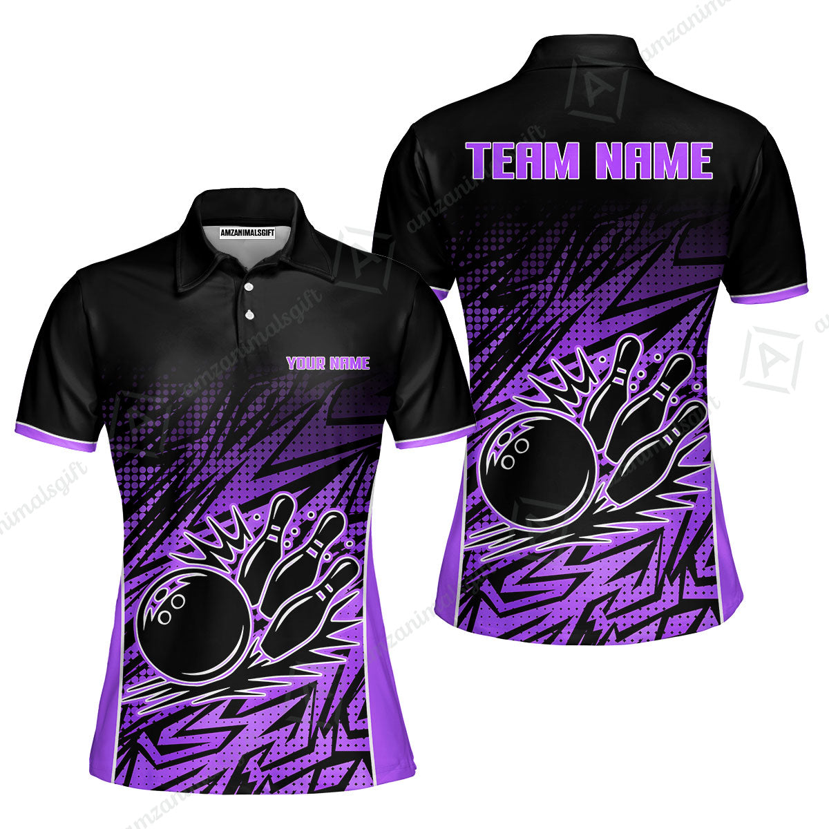Customized Bowling Unisex Polo Shirt, Abstract Sameless Pattern Color Bowling Uniforms, Personalized Name And Team Name