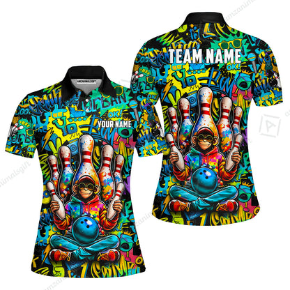 Custom Bowling Jersey Polo Shirt, Master Monkey Juggling, Custom Bowling Jersey Team Shirt For Players With Name & Team Name
