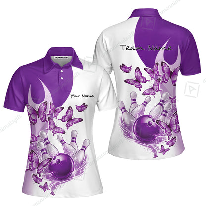 Custom Bowling Jersey Polo Shirt, Butterfly Strike, Personalized Name & Team Name