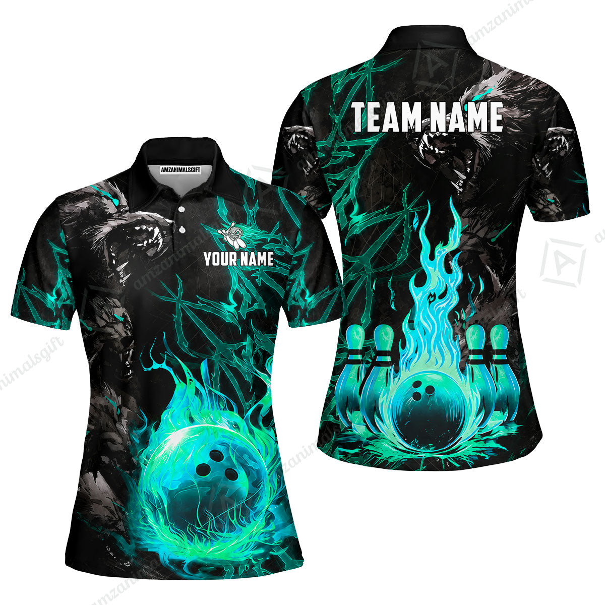 Custom Bowling Jersey Polo Shirt, Hellfire Werewolf & Crimson Strike, Custom Bowling Jersey Team Shirt For Players With Name & Team Name